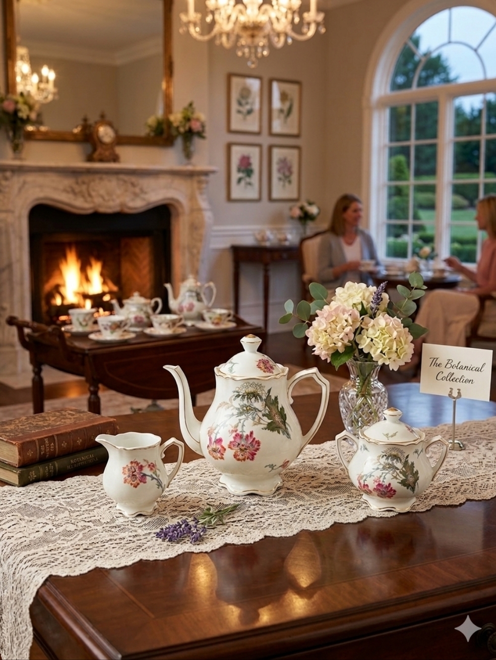 Antiques Charles Field Limoges Tea Set- " Choiseul Shape Pink Floral 3pc